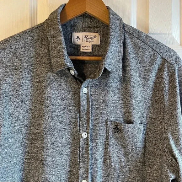 Penguin Munsingwear 100% Cotton Men’s Button Up Shirt Gray Long Sleeves Size XL - Picture 7 of 12